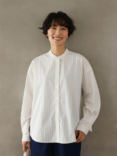 実用性と上品さを兼ね備えたストライプシャツ コットンジャガードストライプシャツ　250507