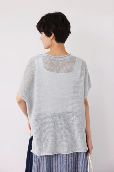 夏も冬も快適！立体編みのリネンコットンニットプルオーバー　　250703