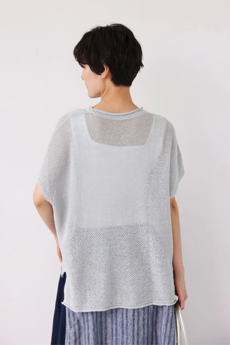 夏も冬も快適！立体編みのリネンコットンニットプルオーバー　　250703