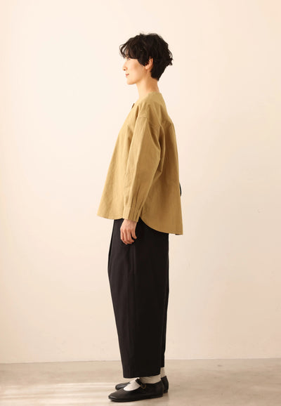 值得信賴的一件長袖襯衫上衣亞麻混紡 240923