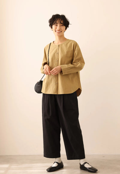 值得信賴的一件長袖襯衫上衣亞麻混紡 240923