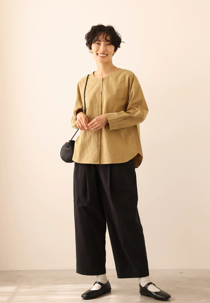 值得信賴的一件長袖襯衫上衣亞麻混紡 240923