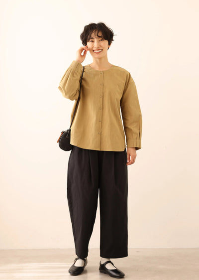 值得信賴的一件長袖襯衫上衣亞麻混紡 240923