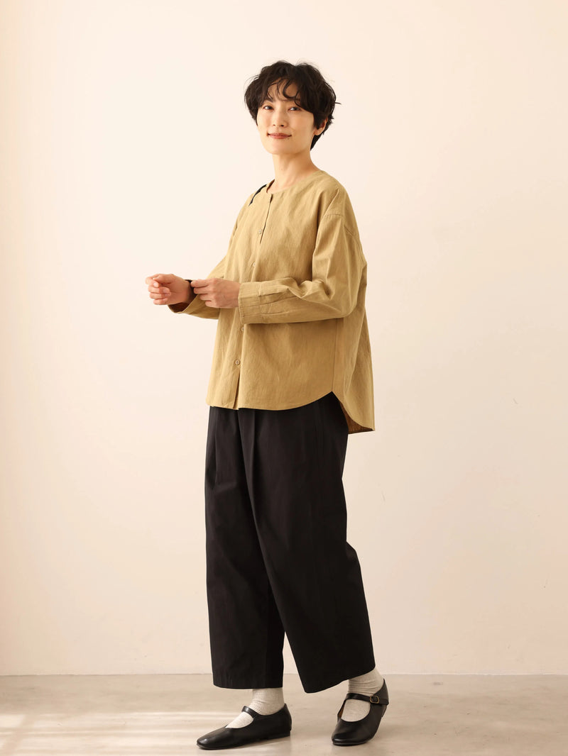 值得信賴的一件長袖襯衫上衣亞麻混紡 240923