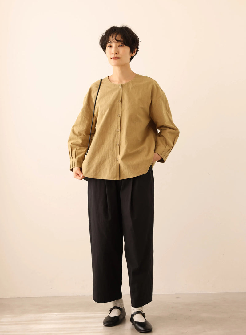 值得信賴的一件長袖襯衫上衣亞麻混紡 240923