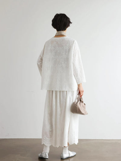 優雅で快適な七分袖レースカーディガン　刺繍コットン100％　　250511