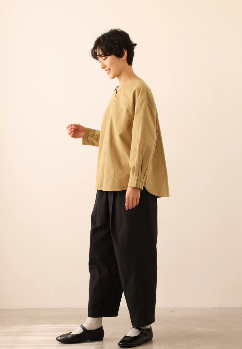 值得信賴的一件長袖襯衫上衣亞麻混紡 240923