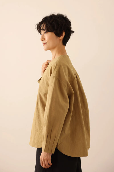 值得信賴的一件長袖襯衫上衣亞麻混紡 240923