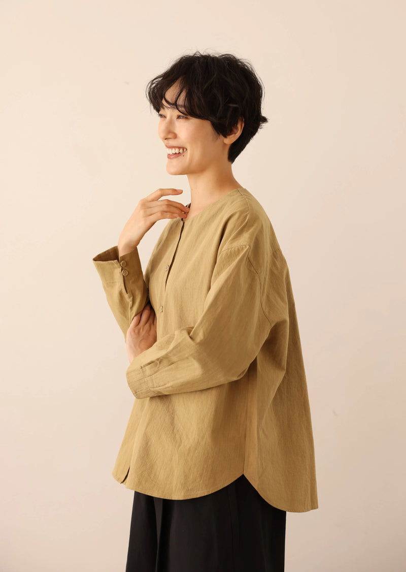 值得信賴的一件長袖襯衫上衣亞麻混紡 240923