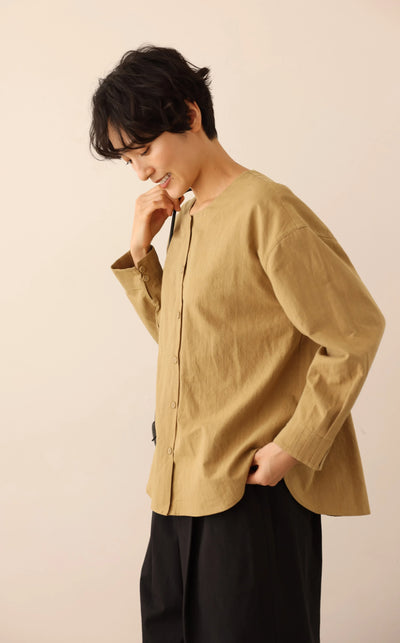 值得信賴的一件長袖襯衫上衣亞麻混紡 240923