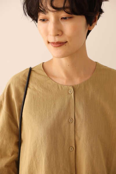 值得信賴的一件長袖襯衫上衣亞麻混紡 240923