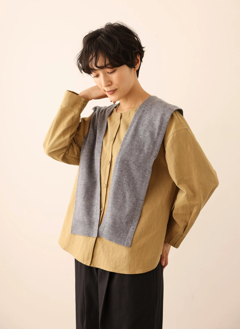 值得信賴的一件長袖襯衫上衣亞麻混紡 240923