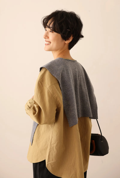 值得信賴的一件長袖襯衫上衣亞麻混紡 240923