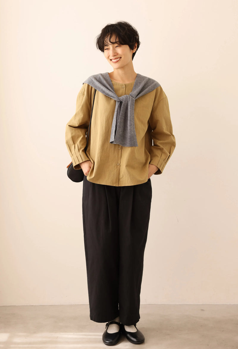 值得信賴的一件長袖襯衫上衣亞麻混紡 240923