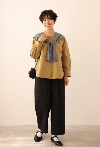 值得信賴的一件長袖襯衫上衣亞麻混紡 240923