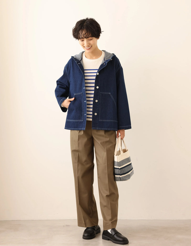 Versatile Denim Jacket with Hood, Cotton, 241002-1 