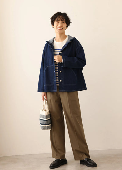 Versatile Denim Jacket with Hood, Cotton, 241002-1 