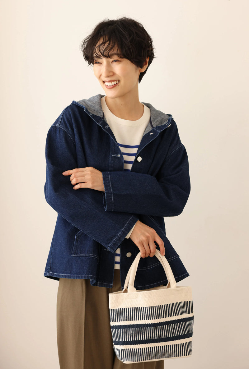 Versatile Denim Jacket with Hood, Cotton, 241002-1 