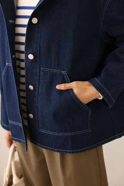 Versatile Denim Jacket with Hood, Cotton, 241002-1 