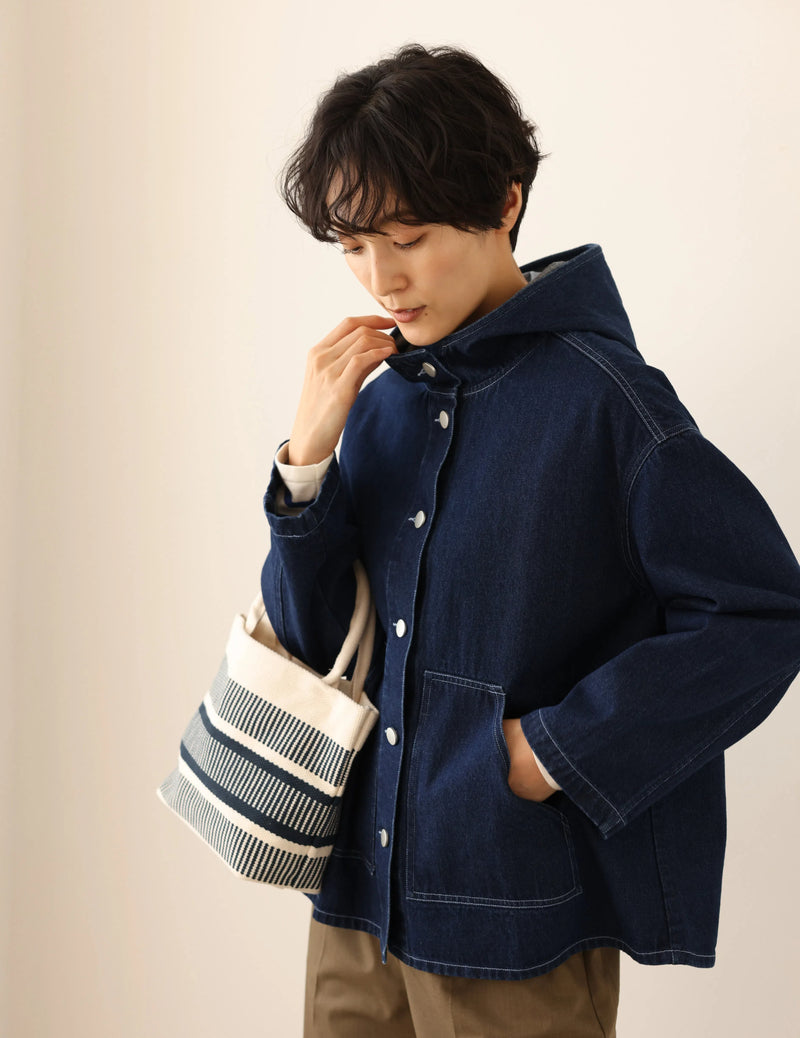 Versatile Denim Jacket with Hood, Cotton, 241002-1 