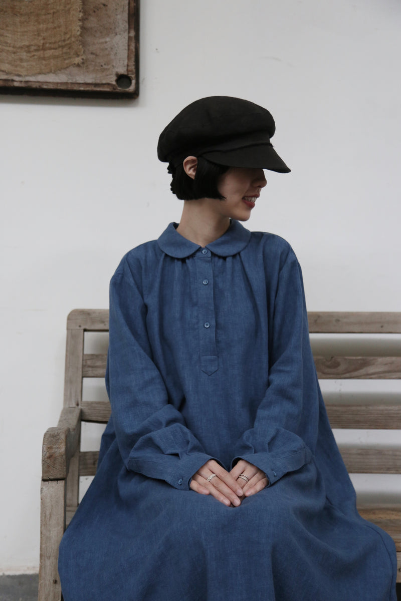 Create a sophisticated and cute look for adults. Round collar dress, long dress, linen dress 250918