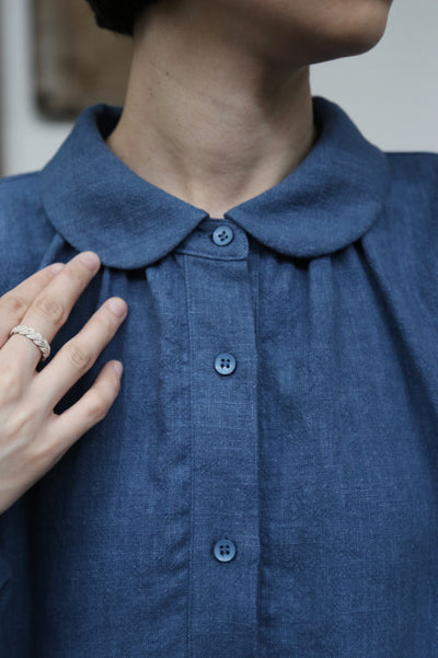 Create a sophisticated and cute look for adults. Round collar dress, long dress, linen dress 250918