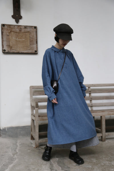 Create a sophisticated and cute look for adults. Round collar dress, long dress, linen dress 250918