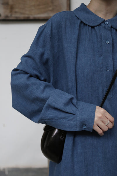 Create a sophisticated and cute look for adults. Round collar dress, long dress, linen dress 250918