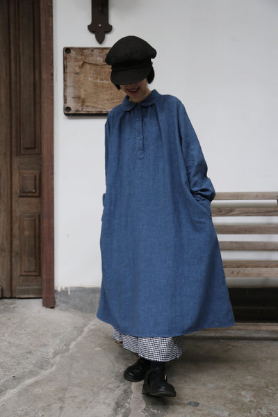 Create a sophisticated and cute look for adults. Round collar dress, long dress, linen dress 250918