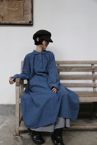 Create a sophisticated and cute look for adults. Round collar dress, long dress, linen dress 250918