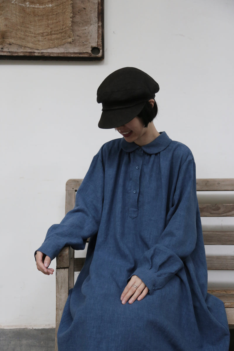 Create a sophisticated and cute look for adults. Round collar dress, long dress, linen dress 250918