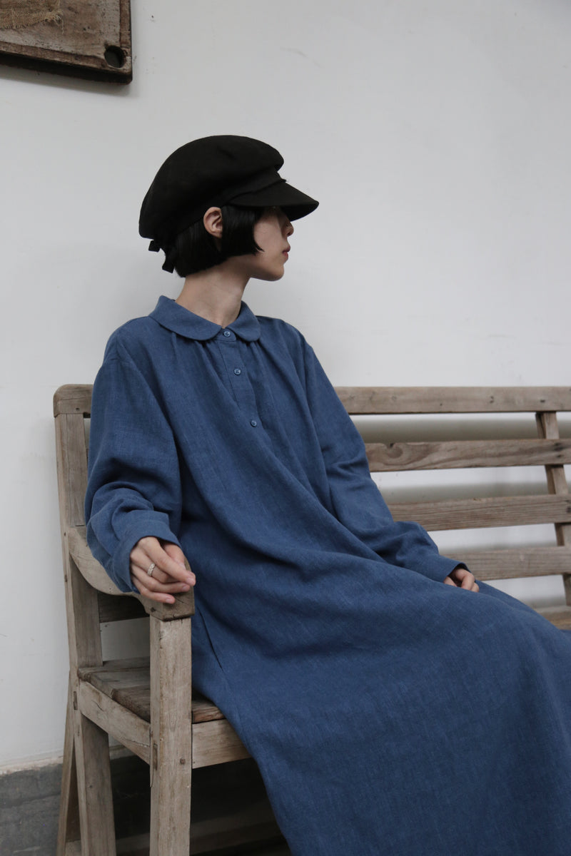 Create a sophisticated and cute look for adults. Round collar dress, long dress, linen dress 250918