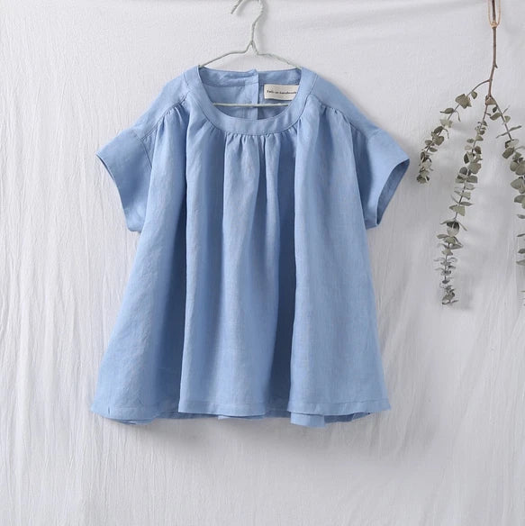 休閒可愛的設計是其受歡迎的秘訣 法式亞麻襯衫短袖 210704