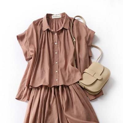 成人時尚質感亞麻襯衫女上衣襯衫短袖亞麻 190712 