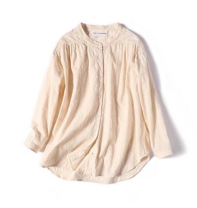 享受繡花布料 Yoke switch 聚攏襯衫上衣 米色 220203