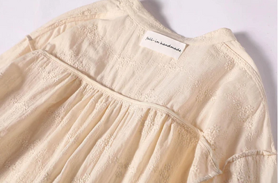 享受繡花布料 Yoke switch 聚攏襯衫上衣 米色 220203