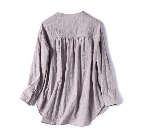 享受繡花布料 Yoke switch 聚攏襯衫上衣 米色 220203