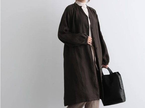 蓬鬆秋色罩衫裙配腰帶長袖連身裙三色 200910