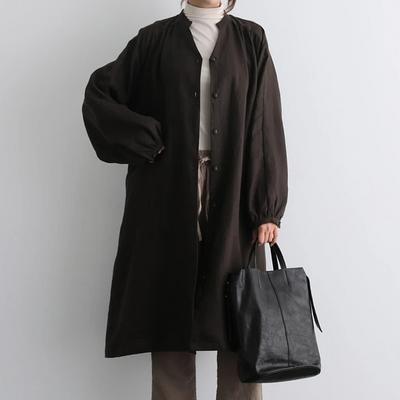 蓬鬆秋色罩衫裙配腰帶長袖連身裙三色 200910