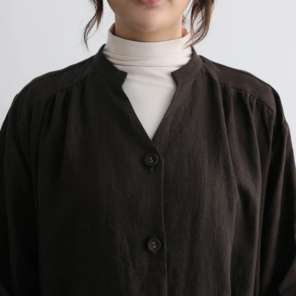 蓬鬆秋色罩衫裙配腰帶長袖連身裙三色 200910