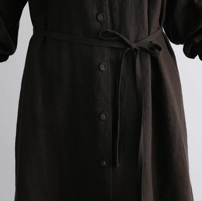 蓬鬆秋色罩衫裙配腰帶長袖連身裙三色 200910