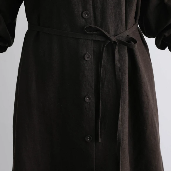 蓬鬆秋色罩衫裙配腰帶長袖連身裙三色 200910