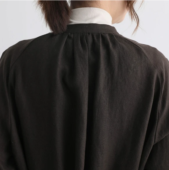 蓬鬆秋色罩衫裙配腰帶長袖連身裙三色 200910