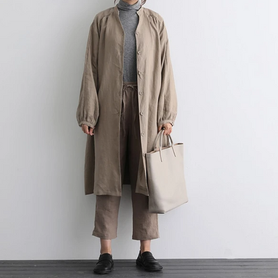 蓬鬆秋色罩衫裙配腰帶長袖連身裙三色 200910