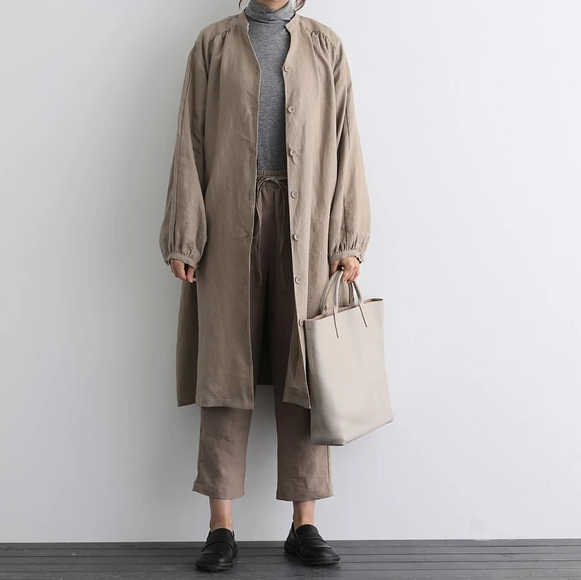 蓬鬆秋色罩衫裙配腰帶長袖連身裙三色 200910