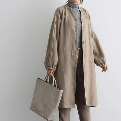 蓬鬆秋色罩衫裙配腰帶長袖連身裙三色 200910