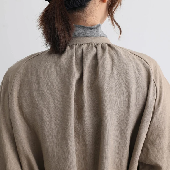 蓬鬆秋色罩衫裙配腰帶長袖連身裙三色 200910