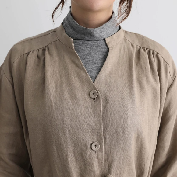 蓬鬆秋色罩衫裙配腰帶長袖連身裙三色 200910