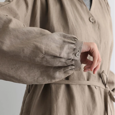 蓬鬆秋色罩衫裙配腰帶長袖連身裙三色 200910