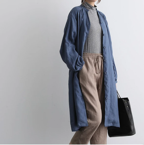 蓬鬆秋色罩衫裙配腰帶長袖連身裙三色 200910